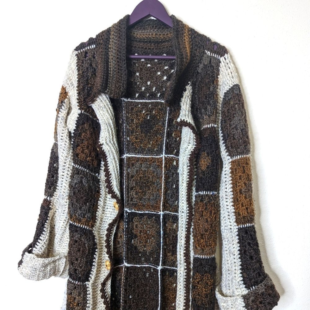 Granny Square Crochet Long Cardigan Sweater Coat Handmade - Picture 11 of 15